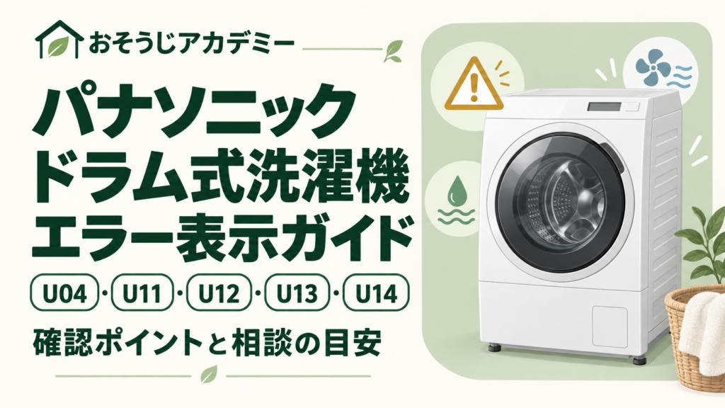 パナソニックのドラム式洗濯機エラー表示ガイド。U04・U11・U12・U13・U14の確認ポイントと相談の目安。